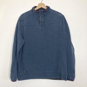 Carbon2Cobalt Sweater Mens Medium Blue Cotton Henley Mock Neck Pullover Knit